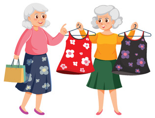 Two elderly women shopping
