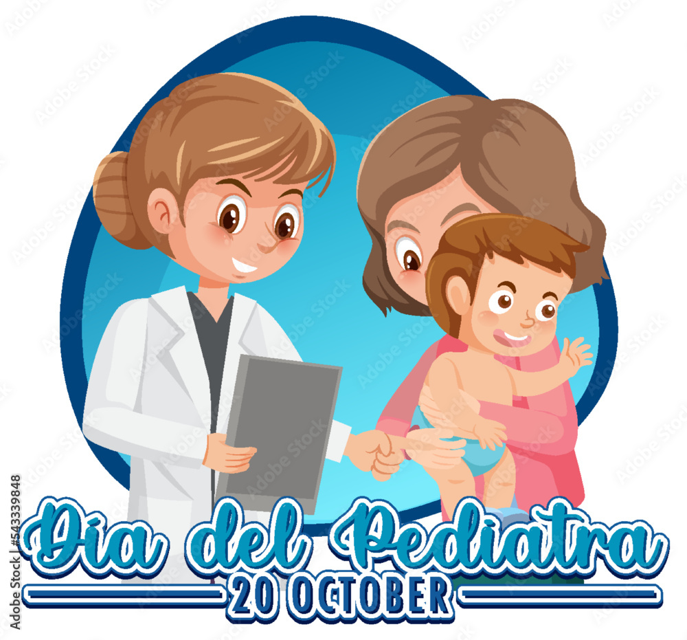 Poster dia del pediatra text with cartoon character