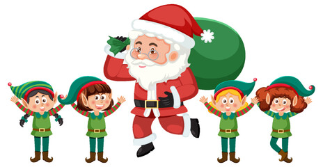 Santa Claus and elfs delivery gift for Christmas