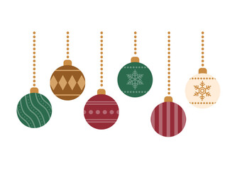 色々な柄があるクリスマスオーナメントのイラスト／線画なし