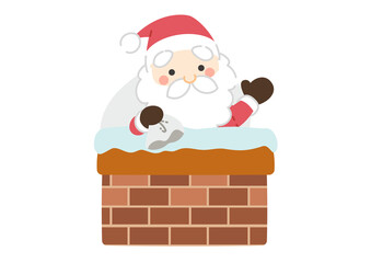 煙突から顔を出しているサンタクロースのイラスト／線画なし／PNG