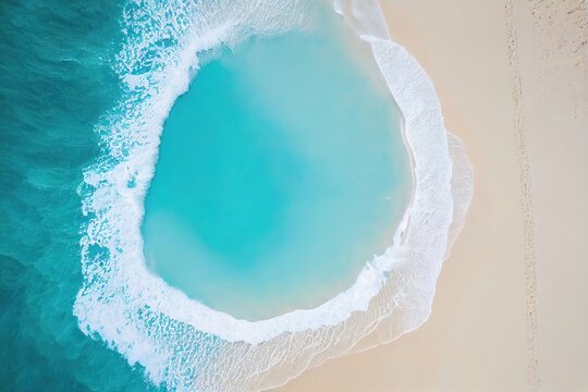 waves rolling onto a white beach aerial top down view. Generative AI Technology	