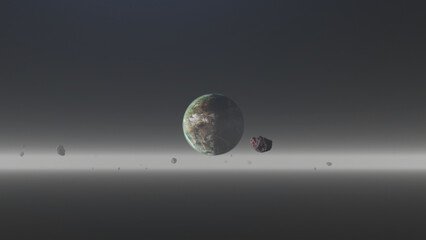 Alien Habitable Planets With Asteroid III 3D Rendering