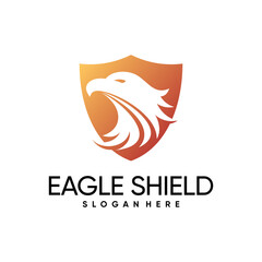 Eagle head logo design vector with shield icon and creative idea