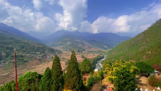 View from Khamsum Yulley Namgyal Chortenin Punakha Valley in Bhutan