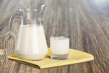 Fresh dairy products milk, kefir, feta, cottage cheese. Symbols of jewish holiday - Shavuot.