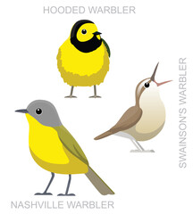 Cute Bird Hooded Warbler Set Cartoon Vector