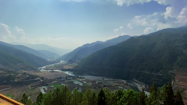 View from Khamsum Yulley Namgyal Chortenin Punakha Valley in Bhutan