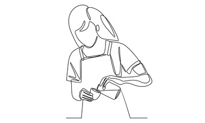 Fototapeta premium continuous line of barista at work in a cafe