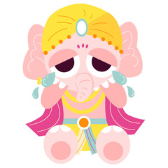 Ganesha crying vector illustration in flat color design
