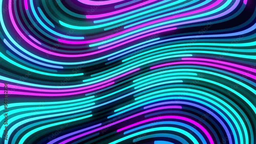 Poster 2d animation of glowing horizontal lines streaming across the screen. deep blues and vibrant purples