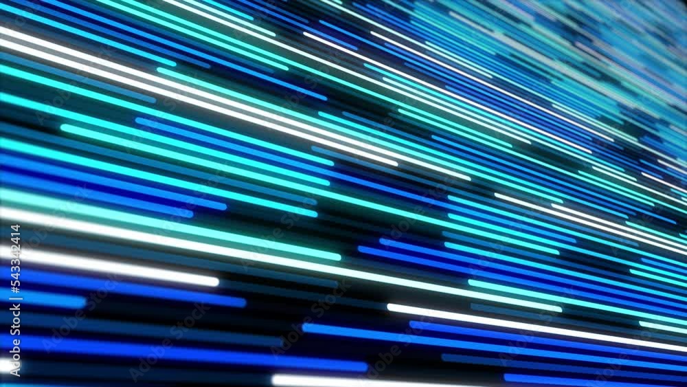 Poster 2d animation of glowing horizontal lines streaming across the screen. deep blues and vibrant purples