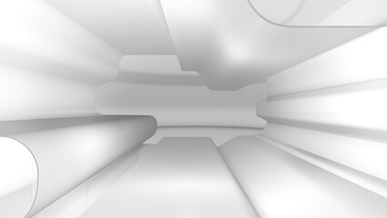 Futuristic interior with empty stage. Modern Future background. Technology Sci-fi hi tech concept. 3d rendering