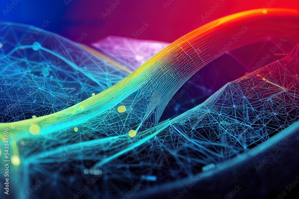 Poster futuristic data stream 3d illustration. data transfer technology. cyberpunk, big data and cybersecur