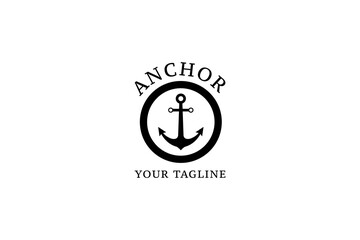 Simple Mono Line Art Anchor For Boat Ship Marine Navy Nautical Logo Design Vector