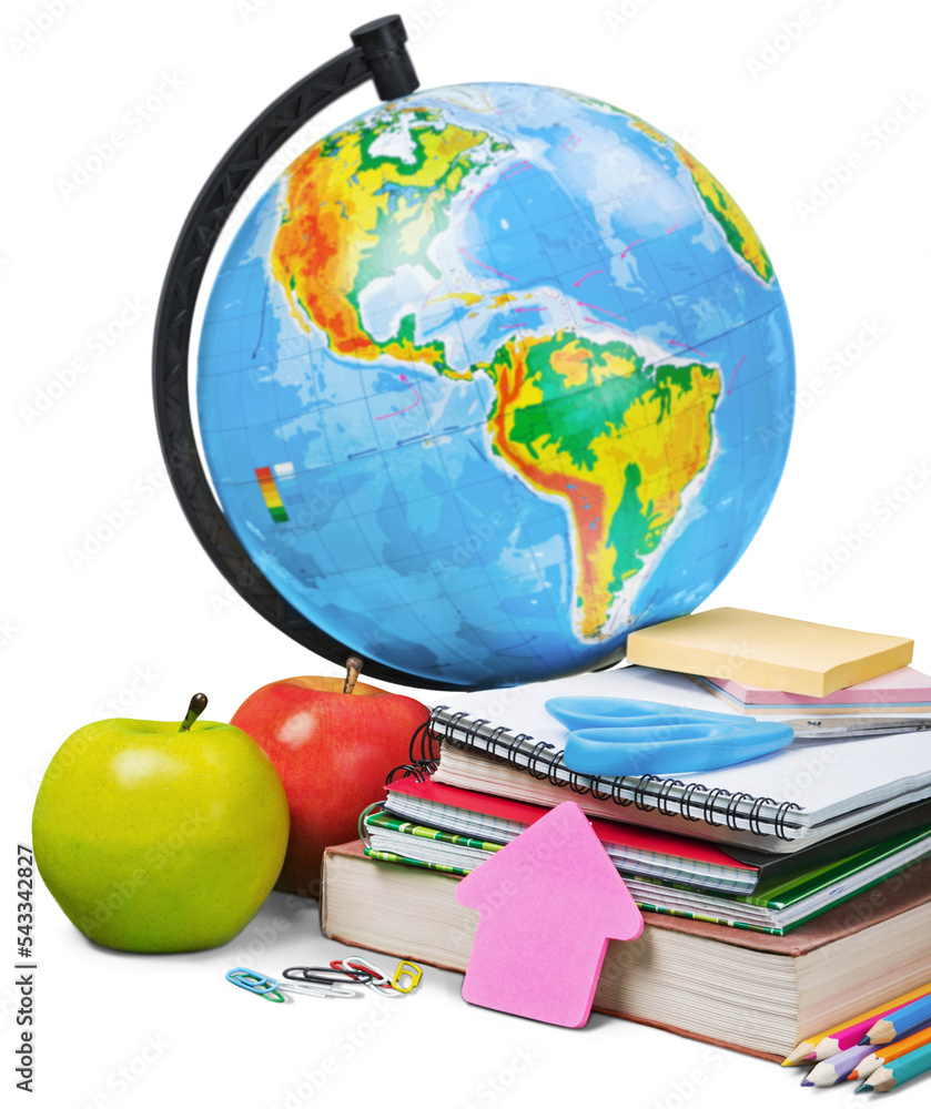 Canvas Prints School supplies - books, globe, pencils and apples isolated on white background