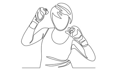 continuous line of young sportive woman kickboxer