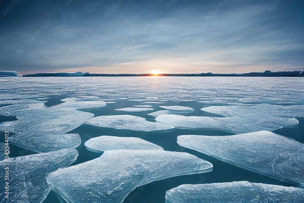 Aufkleber winter nature background with blocks of ice on frozen water in spring. abstract background of drifti