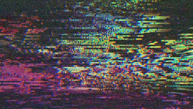 Glitch noise distortion of broken video empty background, VHS effect, glitch digital pixel noise. Stock image abstract pixel background glitch texture. Color digital noise, damage, corrupted signal