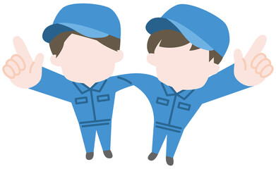 肩を組み合う作業員のイラスト