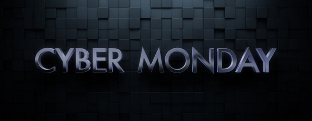 Square Tile Background with Glossy Cyber Monday Text. Premium 3D Promo Banner with copy-space.