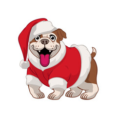 cartoon bulldog wearing Santa Claus costume