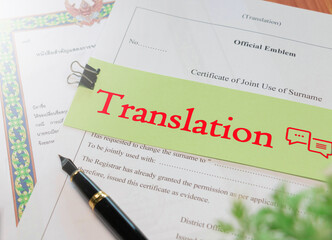 translation text over English official translation paperwork