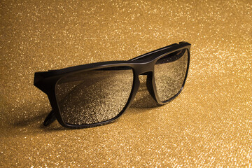 sport sunglasses on the golden table