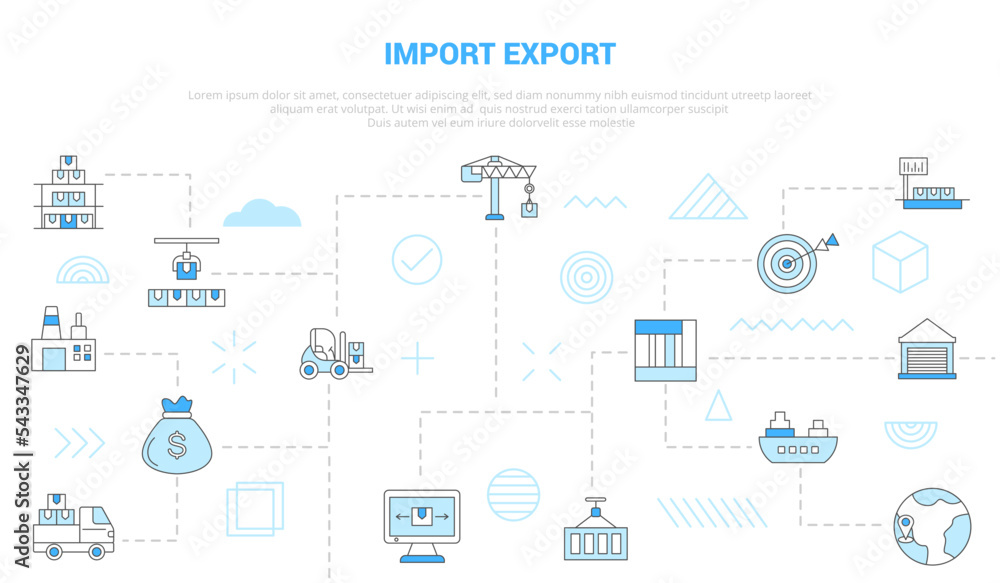 Poster import and export concept with icon set template banner with modern blue color style