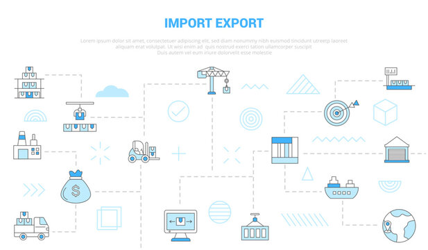 import and export concept with icon set template banner with modern blue color style