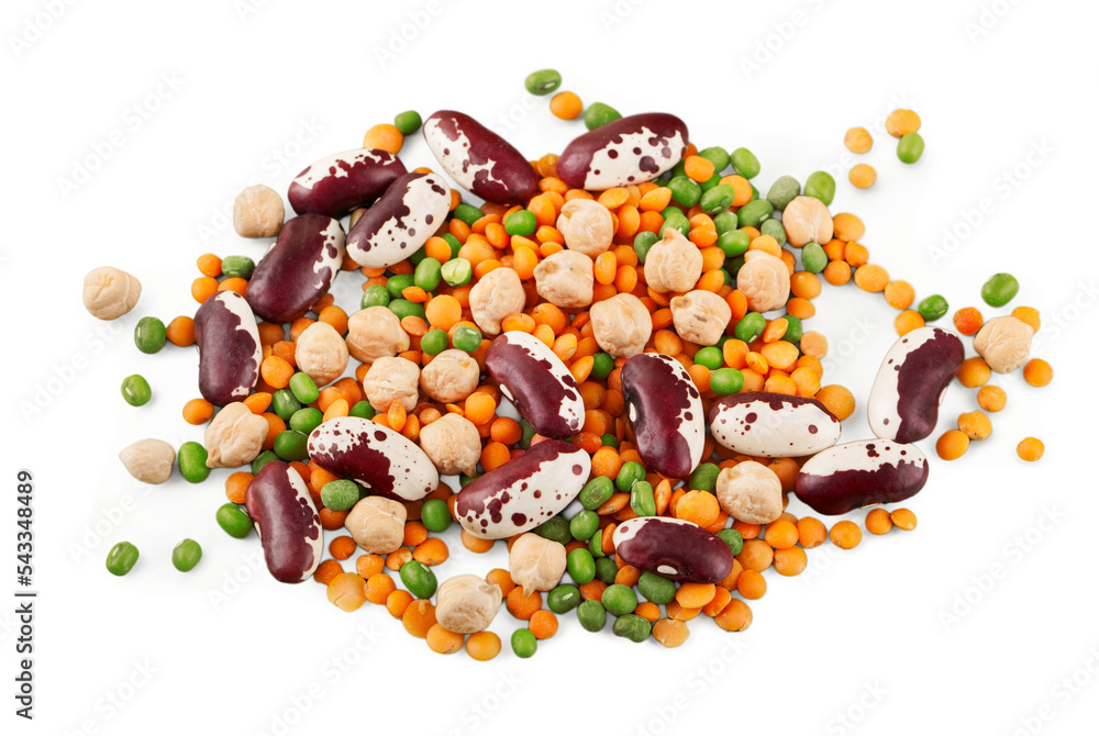 Poster Raw beans and lentils isolated on white