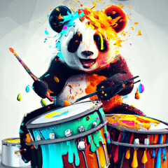Splash Painted Panda Playing Drums Art
