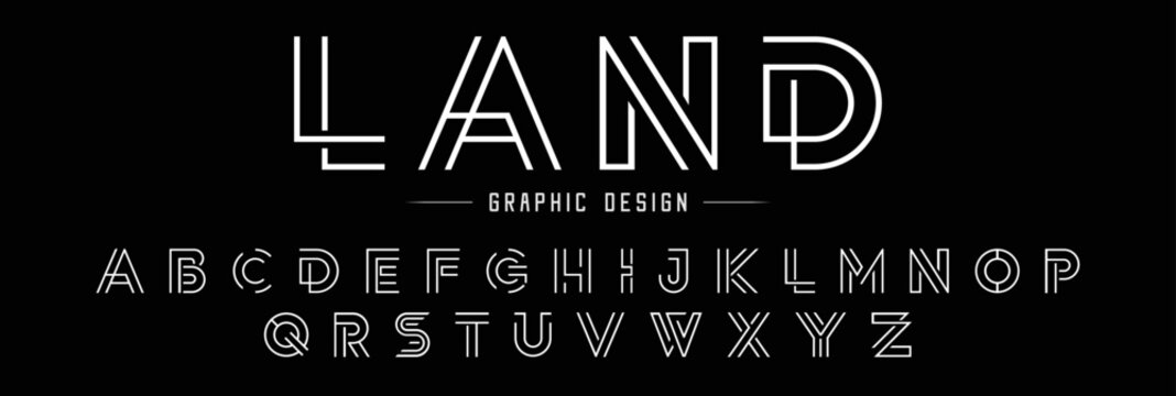 LAND, Two Lines Modern Tech Font. Typography Line Fonts For Tech, Digital And Movie Logo Design. Vector Illustration