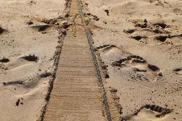 Hemp rope with buoys on the city beach