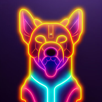 Cyberpunk dog. Cyberpunk neon Dog signal. Twich Dog Emoji. Dog in neon light signal. Light banner Dog. Dog shining	