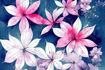 Obraz premium A beautiful Digital Flowers Motif Design watercolor illustration. Manual composition.Design for cover, fabric, textile, wrapping paper