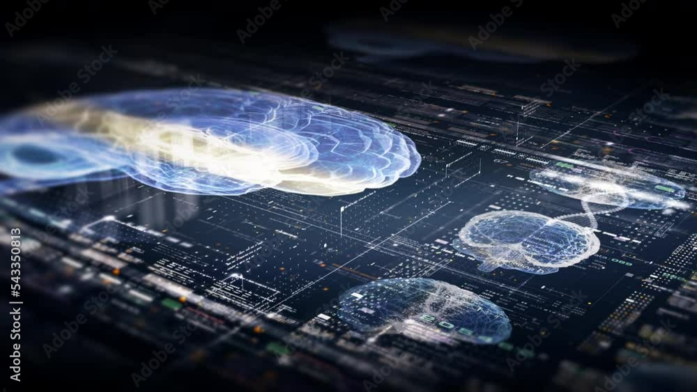 Poster futuristic biomedical concept of a doctor using advance holographic scanning a patient's brain neuro