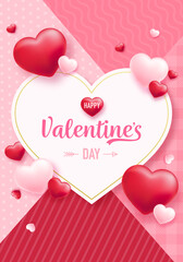 Obraz na płótnie Canvas Valentine's day design banner. For shopping discount promotions and sales. Background with heart shapes and different patterns.