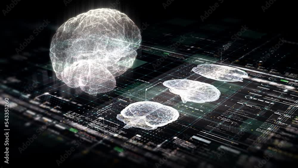Aufkleber Futuristic biomedical concept of a doctor using advance holographic scanning a patient's brain neuron pathology and diagnostic scan