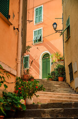 Old terracotta houses in Old Town, Villefranche sur Mer, South of France