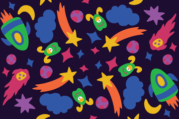 Naklejka na ściany i meble Cartoon Monster Space Rocket Pattern Background