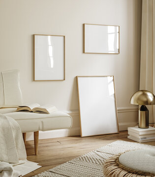 Frame mockup in modern home interior background, 3d render