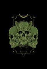 Skull with horn and light frame vector illustration