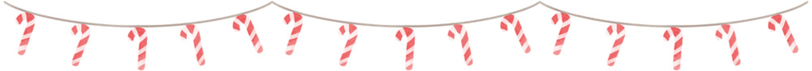 Christmas candy cane party bunting. Watercolor illustration.