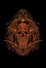 Skull with goat skull and ornament vector illustration