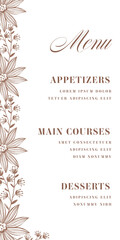 Menu Card Template Or Flyer Design Decorated With Vector Floral For Publishing.