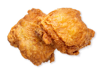 Fried chicken thighs isolated on white background, Fried chicken on white With clipping path.