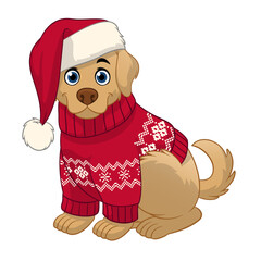 cute golden retriever puppy wearing christmas costume