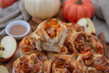 Pumpkin apples cinnamon rolls and organic pumpkins and apples