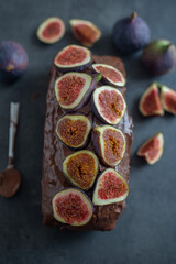 sweet home made chocolate fig cake on a table